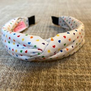 Kate Spade Top Knot Headband in White with Rainbow Hearts